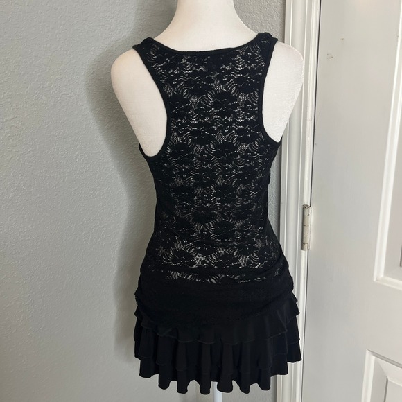 Sleeveless Black Lace Ruffle Mini Dress Tank Top Layering Party - Picture 5 of 8